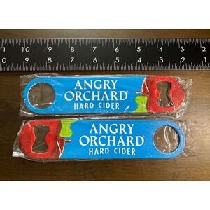 Angry Orchard Bottle Opener Set 2 Blue Hard Cider Bar Beer Cave Metal Opener 7"